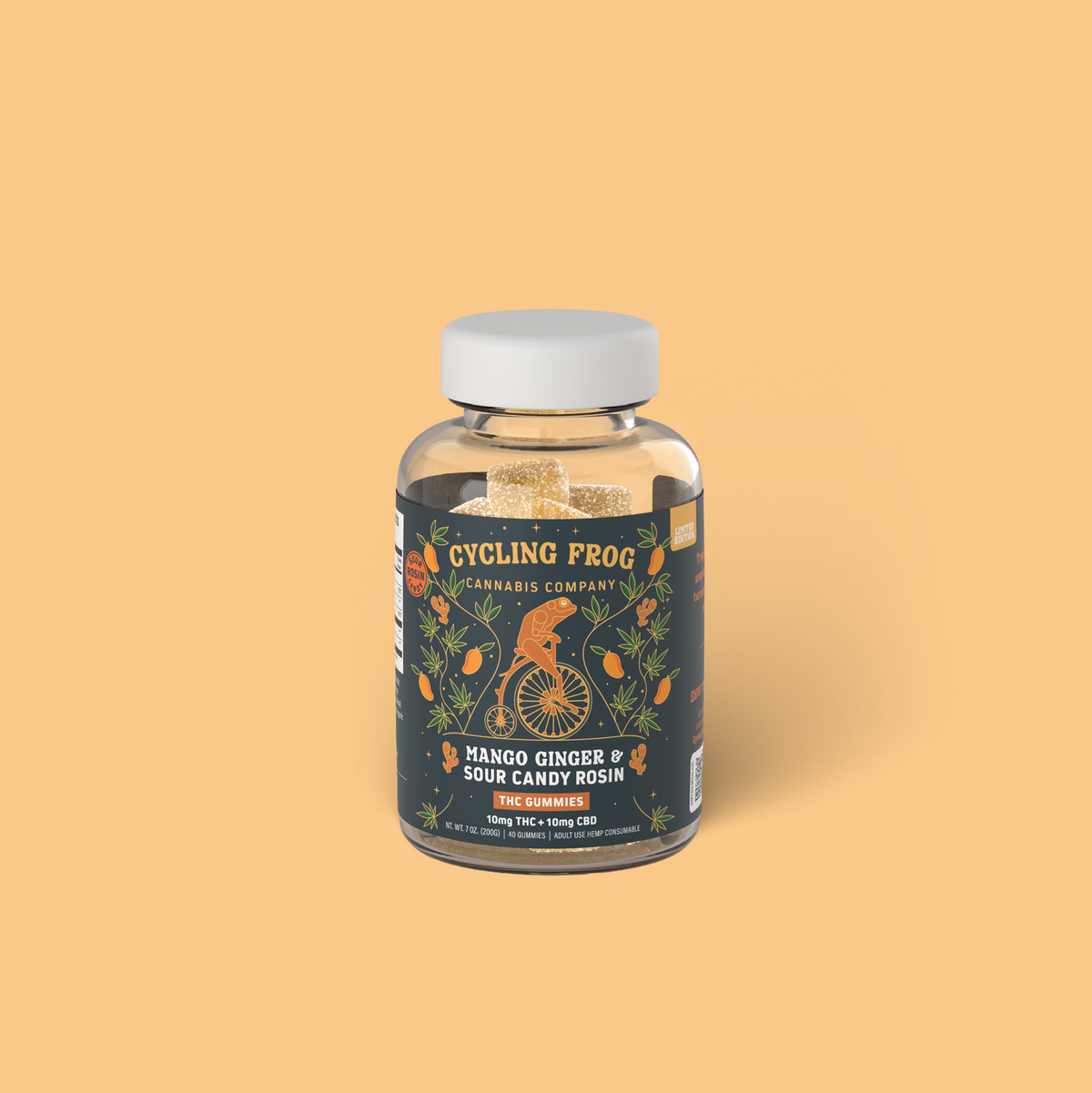 Cycling Frog Mango Ginger Rosin Gummies, 10mg THC + 10mg CBD