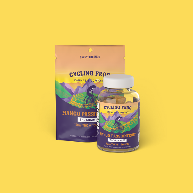 Cycling Frog Mango Passionfruit Gummies, 10mg THC + 10mg CBG