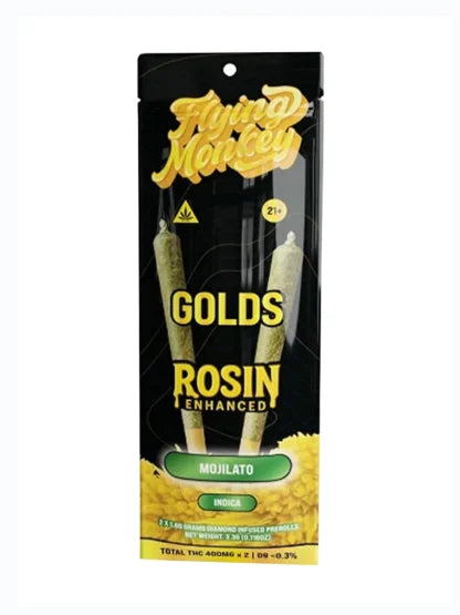 Mojilato Flying Monkey Golds Rosin Enhanced Diamond Infused Pre-Rolls 2×1.65G