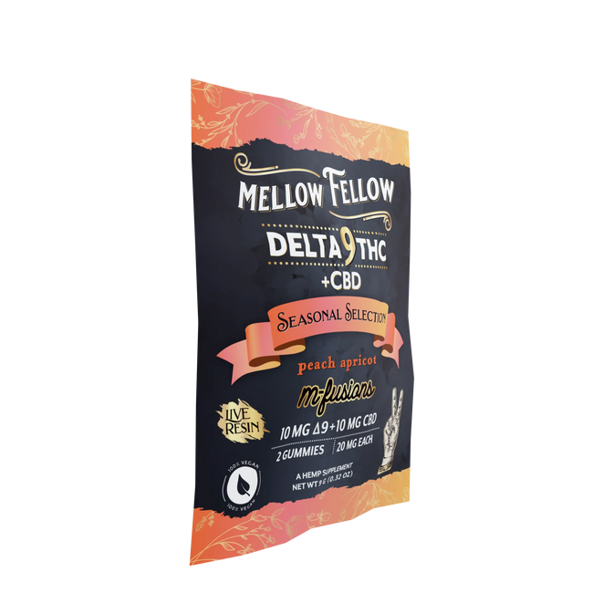 Mellow Fellow Live Resin Infused Edibles - 2cnt 40mg Delta 9 THC & CBD - Peach Apricot (Seasonal Selection) Best Sales Price - Edibles