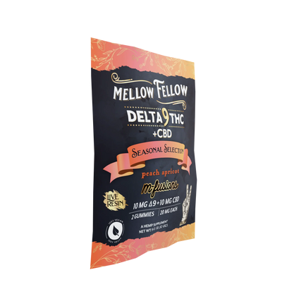 Mellow Fellow Live Resin Infused Edibles - 2cnt 40mg Delta 9 THC & CBD - Peach Apricot (Seasonal Selection) Best Sales Price - Edibles