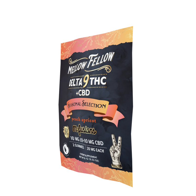 Mellow Fellow Live Resin Infused Edibles - 2cnt 40mg Delta 9 THC & CBD - Peach Apricot (Seasonal Selection) Best Sales Price - Edibles