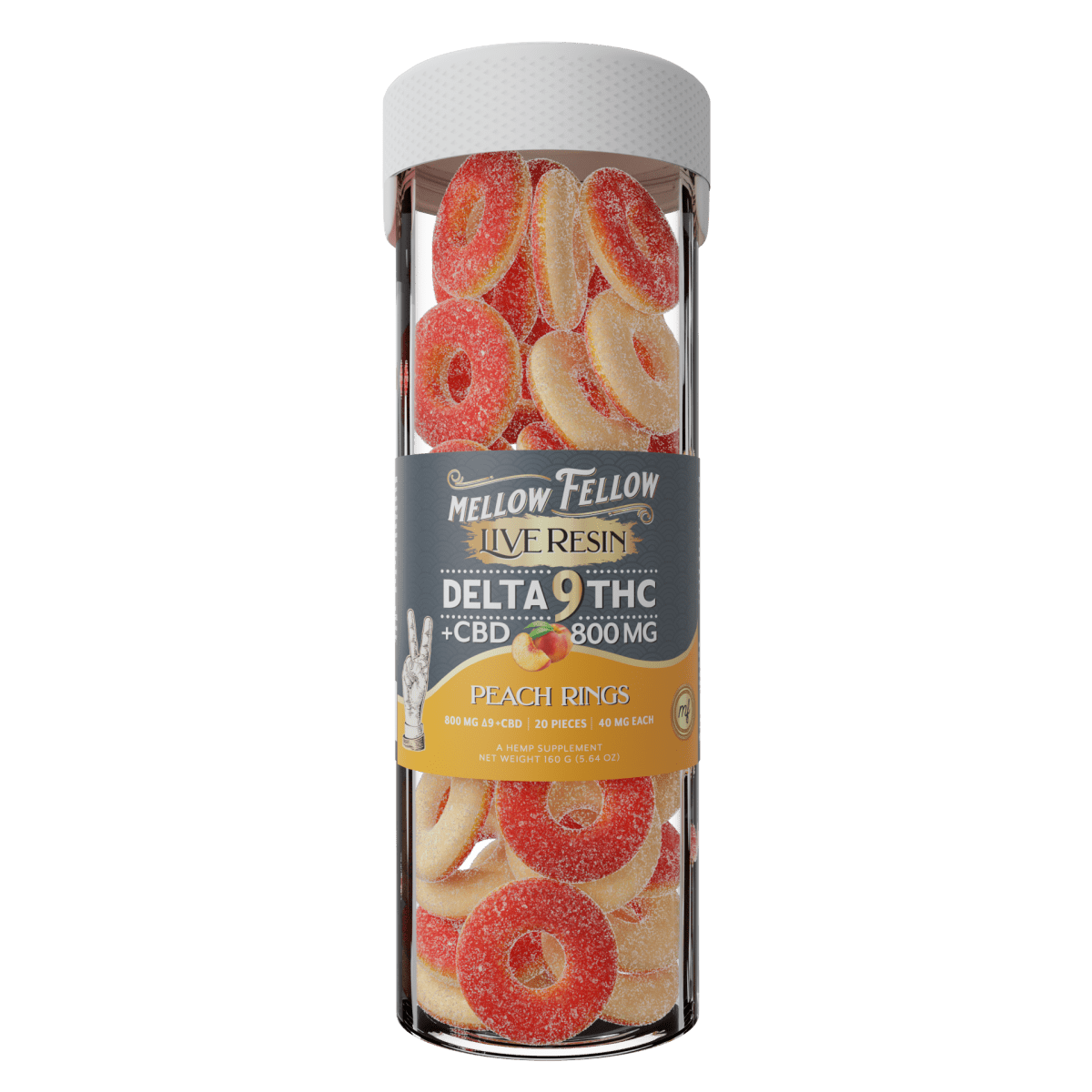 Mellow Fellow Delta 9 Live Resin Peach Rings Gummies