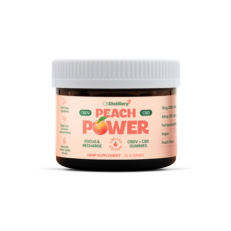 CBDistillery Peach Power 15mg CBDV + 40mg CBD Focus & Recharge Gummies