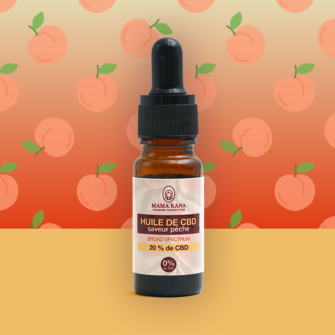 MAMA KANA CBD Huile 20% de CBD Broad Spectrum - Pêche 🍑 Best Sales Price - Tincture Oil