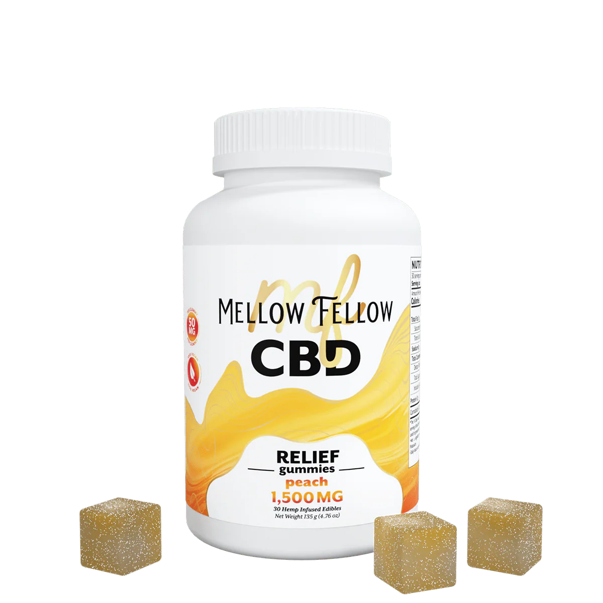 Mellow Fellow Relief CBD Gummies - 1500mg - Peach