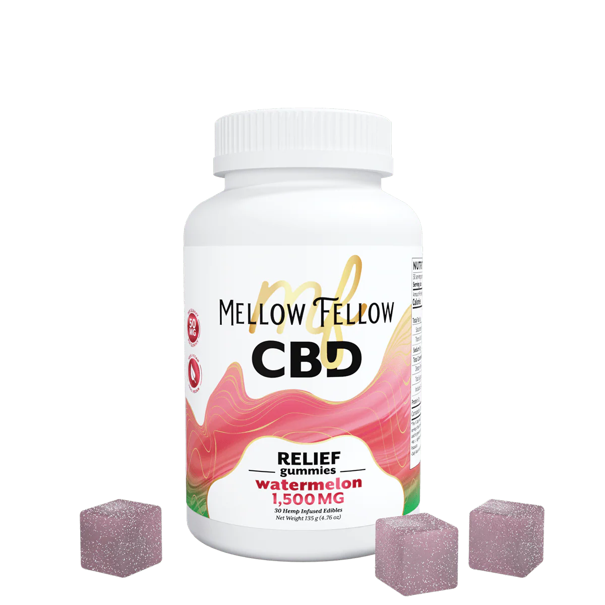 Mellow Fellow Relief CBD Gummies - 1500mg - Watermelon