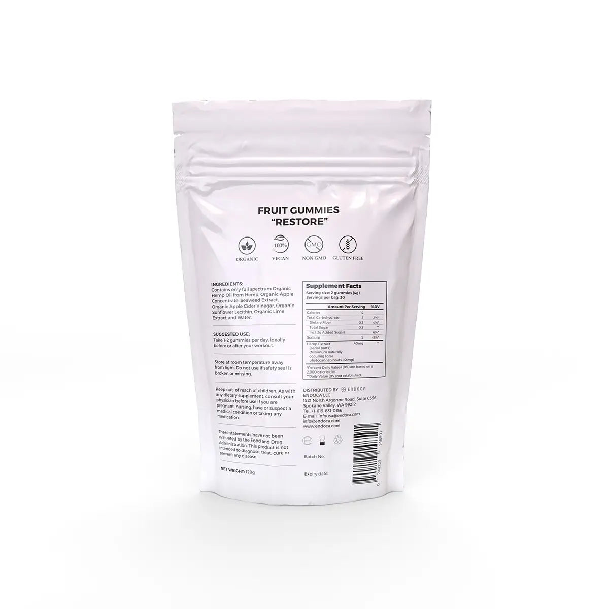 Endoca CBD Gummies “Restore” 1200mg CBD, THC Free, Lime