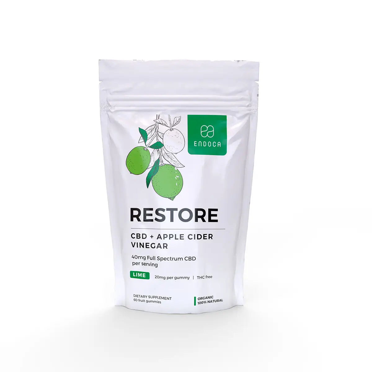 Endoca CBD Gummies “Restore” 1200mg CBD, THC Free, Lime