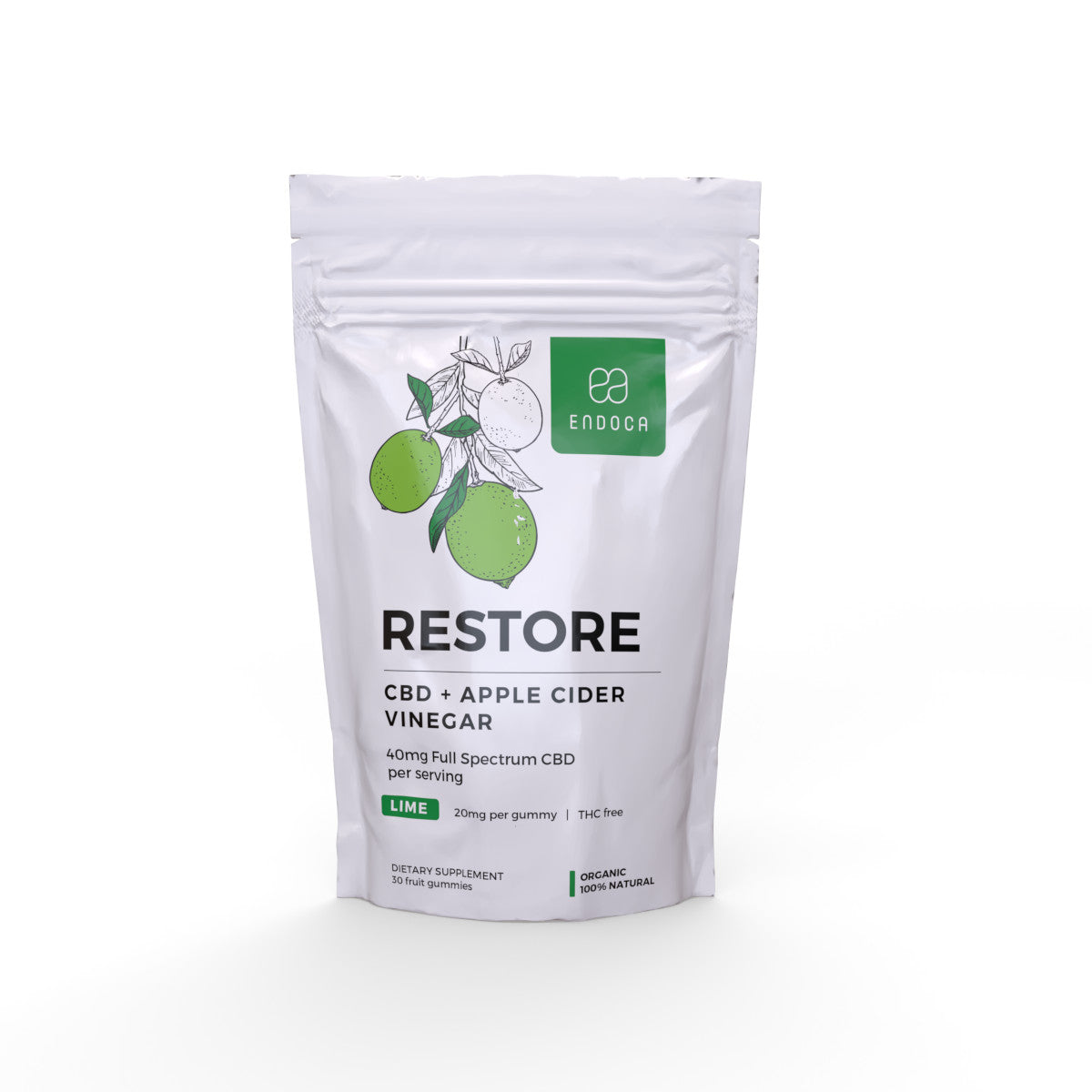 Endoca DE CBD Gummies „Restore“ 1200mg CBD, THC Free, Lime