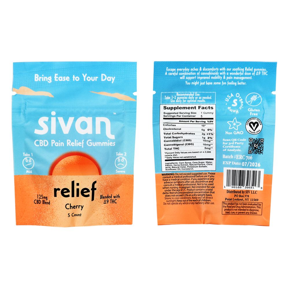 Sivan CBD Blend Gummies | 625mg | 5pc | 10pk Relief | Delta-9 Cherry