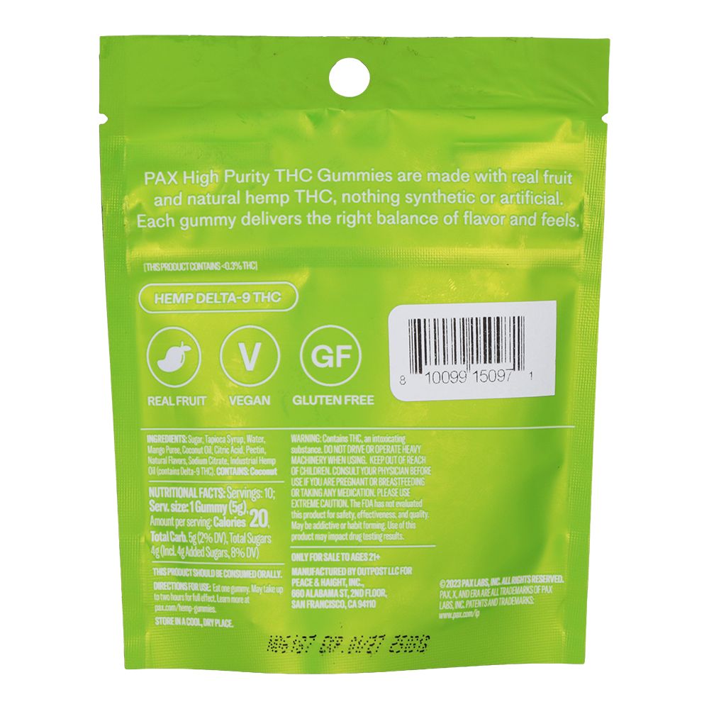 PAX High Purity D9 THC Gummies | 100mg | 10pc Pack