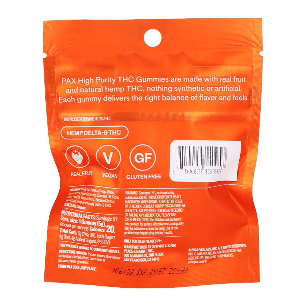 PAX High Purity D9 THC Gummies | 100mg | 10pc Pack