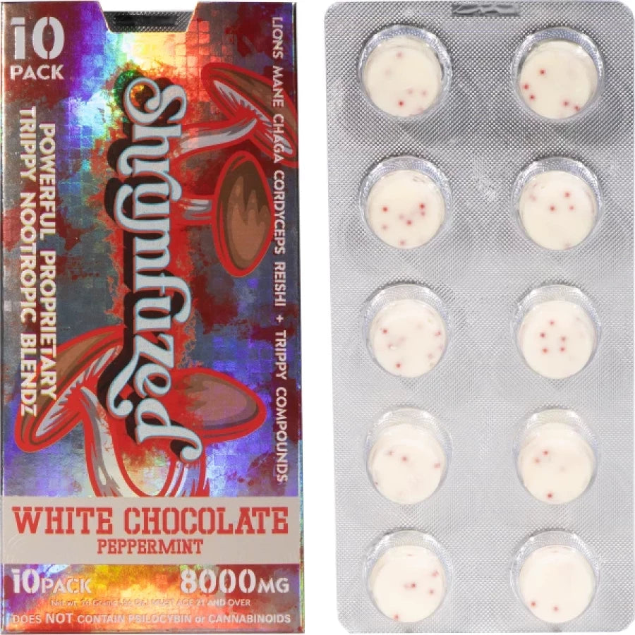 Shrumfuzed Nootropic Trippy Psychedelic Mushroom Chocolate 10pc – (White Chocolate Peppermint)