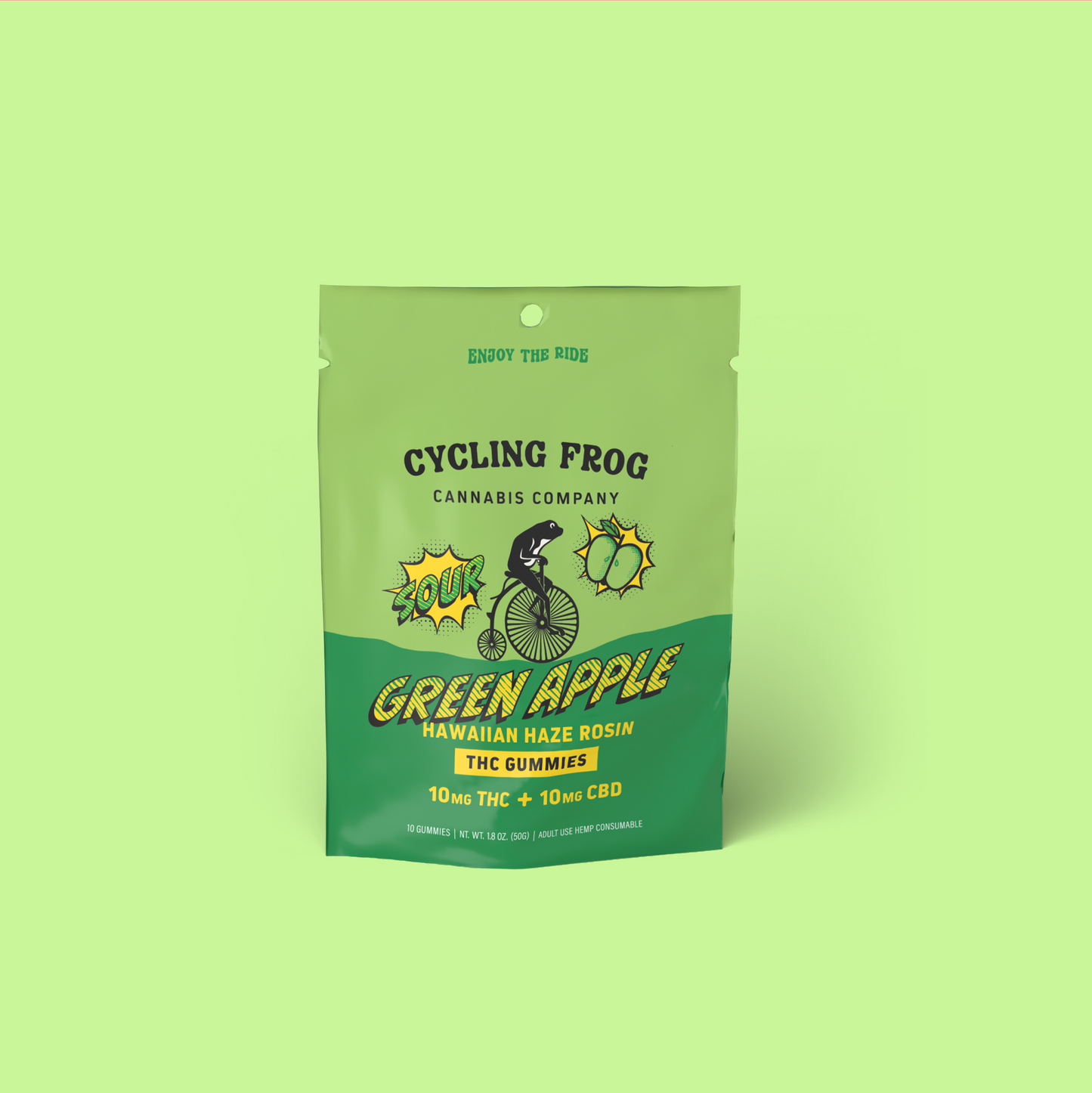Super Sour Green Apple x Hawaiian Haze Rosin Gummies, 10mg THC + 10mg CBD