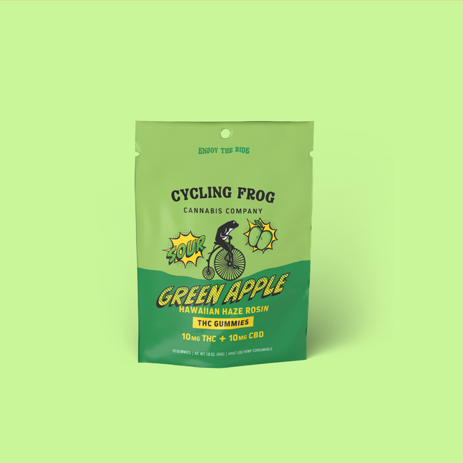 Super Sour Green Apple x Hawaiian Haze Rosin Gummies, 10mg THC + 10mg CBD