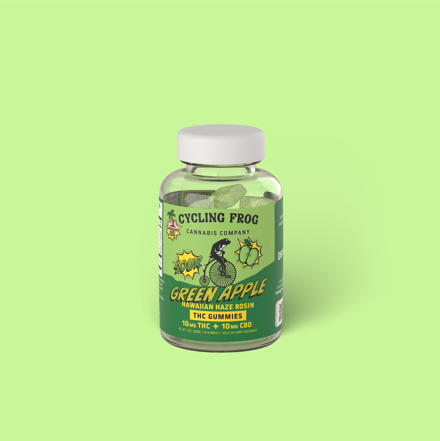 Super Sour Green Apple x Hawaiian Haze Rosin Gummies, 10mg THC + 10mg CBD