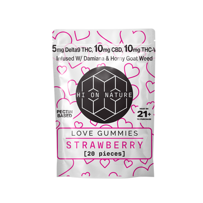 100mg D9 Love Gummies - Pectin Based Infused With CBD, THC-V, Damiana, and Horny Goat Weed Best Sales Price - Gummies