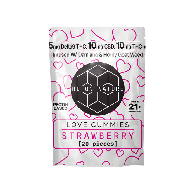 100mg D9 Love Gummies - Pectin Based Infused With CBD, THC-V, Damiana, and Horny Goat Weed Best Sales Price - Gummies