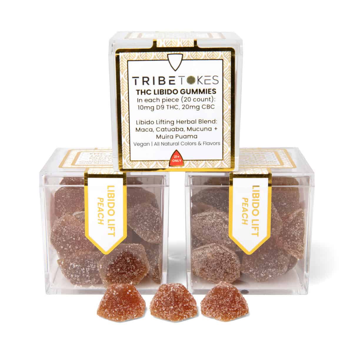 TribeTokes THC Libido Lift Gummies | With CBC, Maca, Muira Puama, Catuaba + Mucuna | Peach