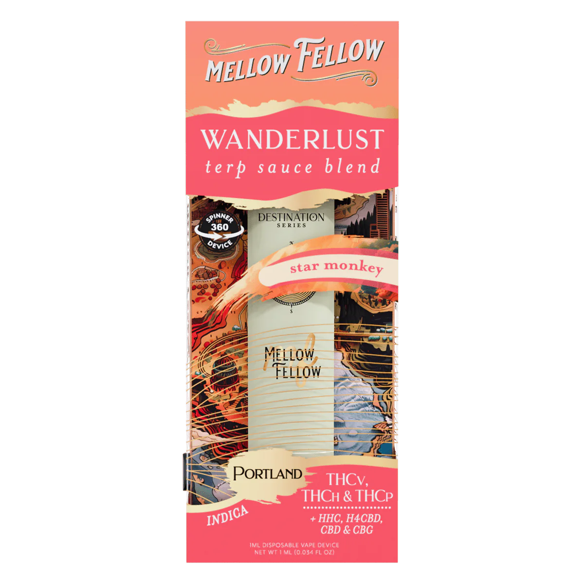 Mellow Fellow Wanderlust Blend - Terp Sauce 1ml Disposable Spinner Vape - Star Monkey (Indica)