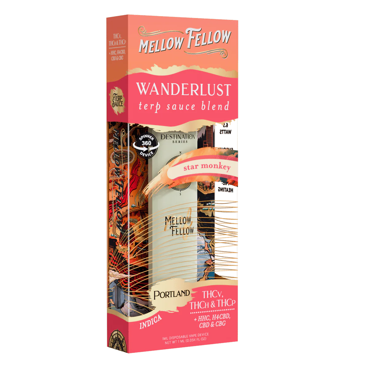 Mellow Fellow Wanderlust Blend - Terp Sauce 1ml Disposable Spinner Vape - Star Monkey (Indica)