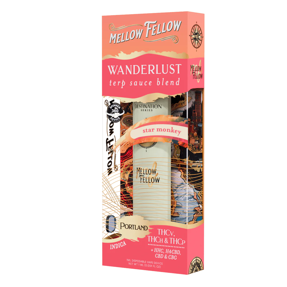 Mellow Fellow Wanderlust Blend - Terp Sauce 1ml Disposable Spinner Vape - Star Monkey (Indica)
