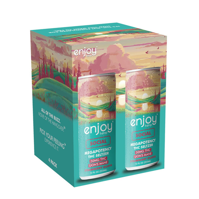 Enjoy Hemp 50mg THC + Lion's Mane Strawberry Guava Seltzer for Social | Megadose