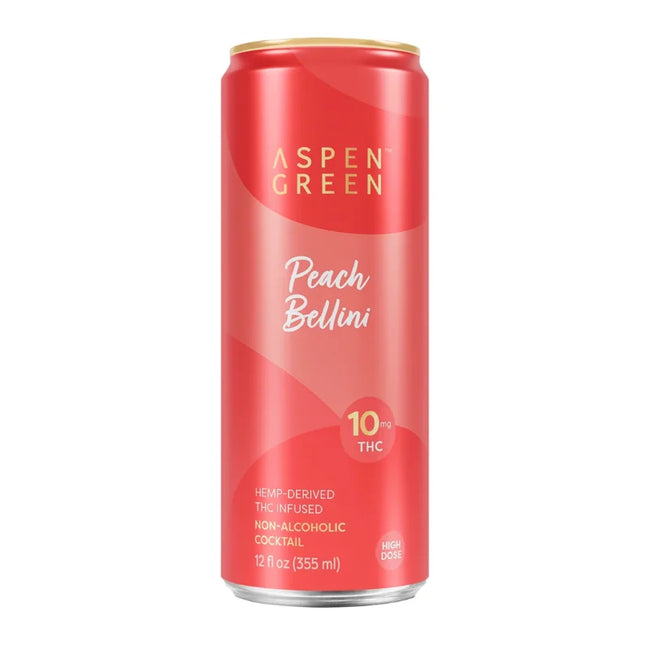 Aspen Green Peach Bellini 5MG or 10MG Hemp-Derived THC, Non-Alcoholic Cocktail