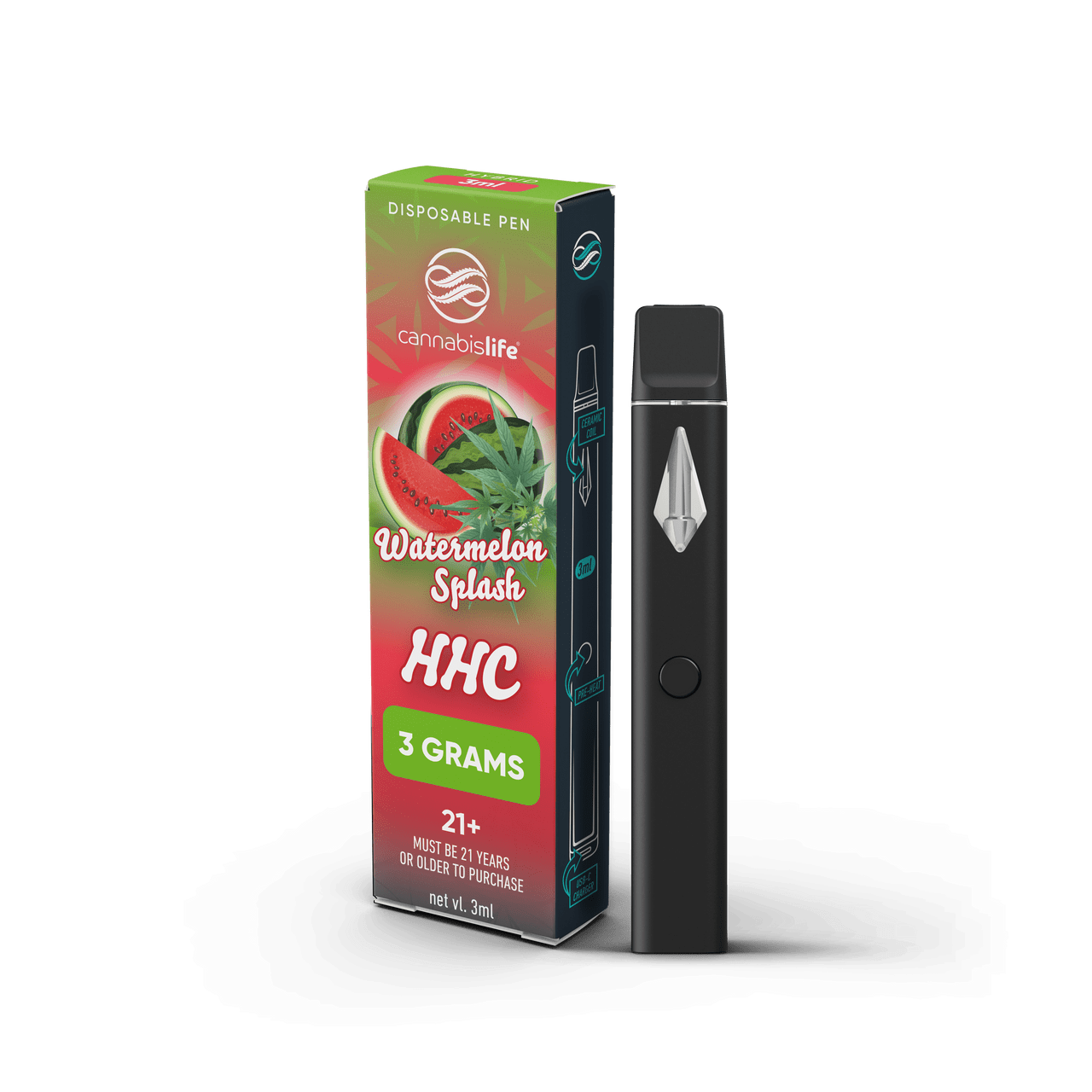 Cannabis Life Watermelon Splash HHC Vapes 3g Best Sales Price - Vape Pens
