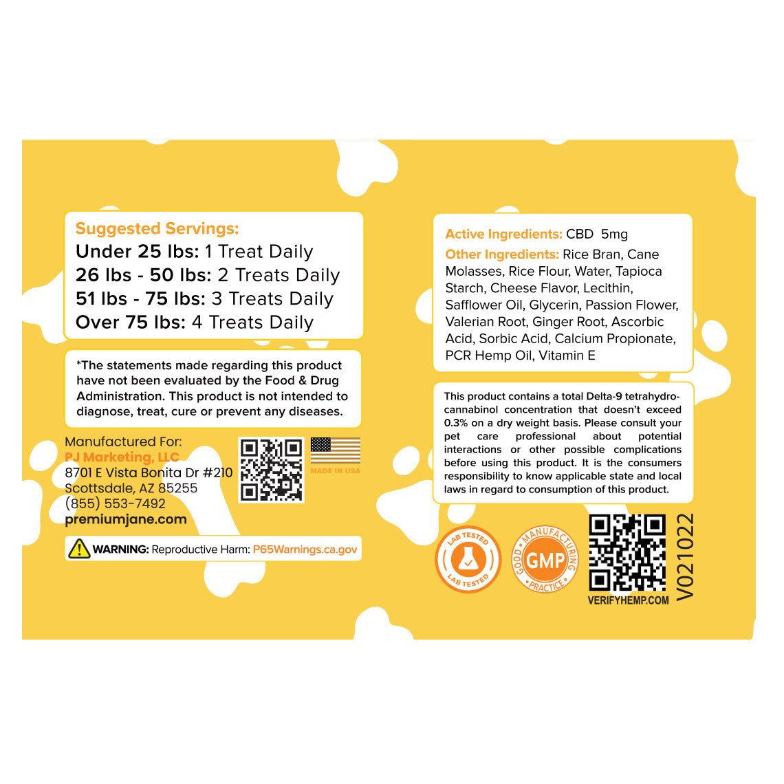 Premium Jane CBD Dog Treats – 150mg (Cheese Flavored)