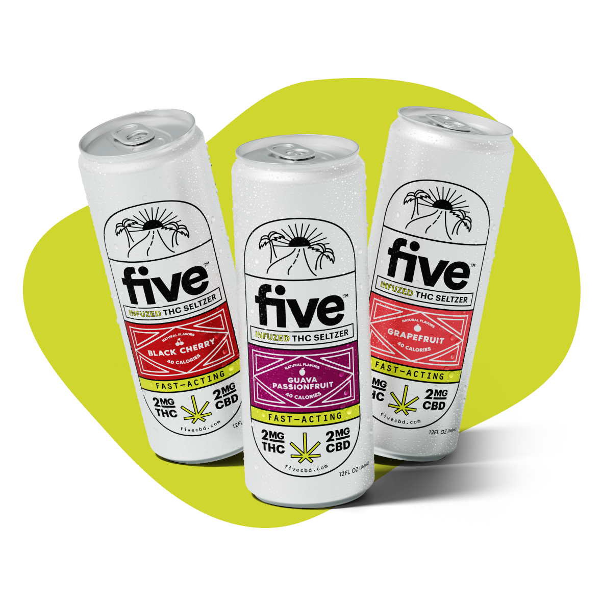 Five CBD variety 6-pack fast-acting 2mg thc seltzers