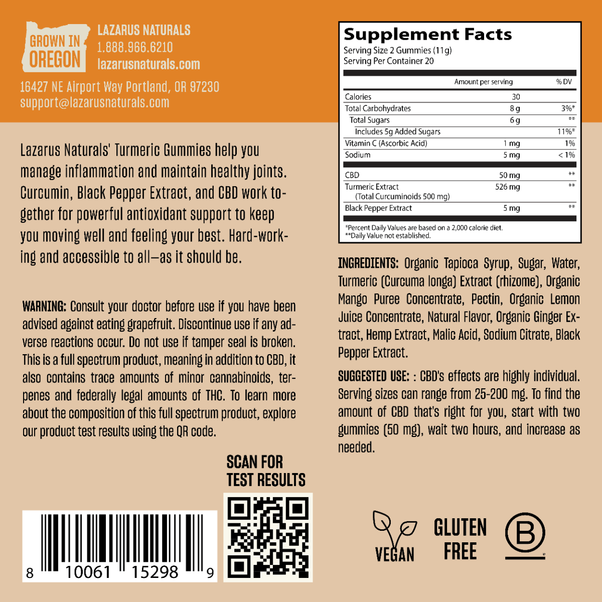 Lazarus Naturals CBD GUMMIES, TURMERIC