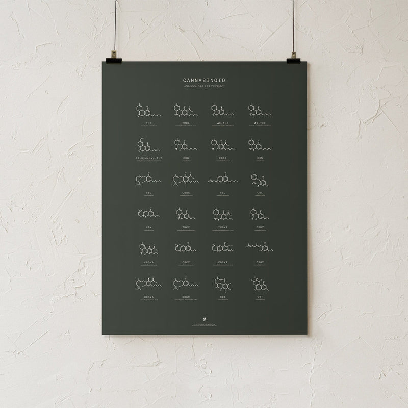 GoldLeaf Gráfico de Estructuras Moleculares de Cannabinoides Best Sales Price - Art Prints