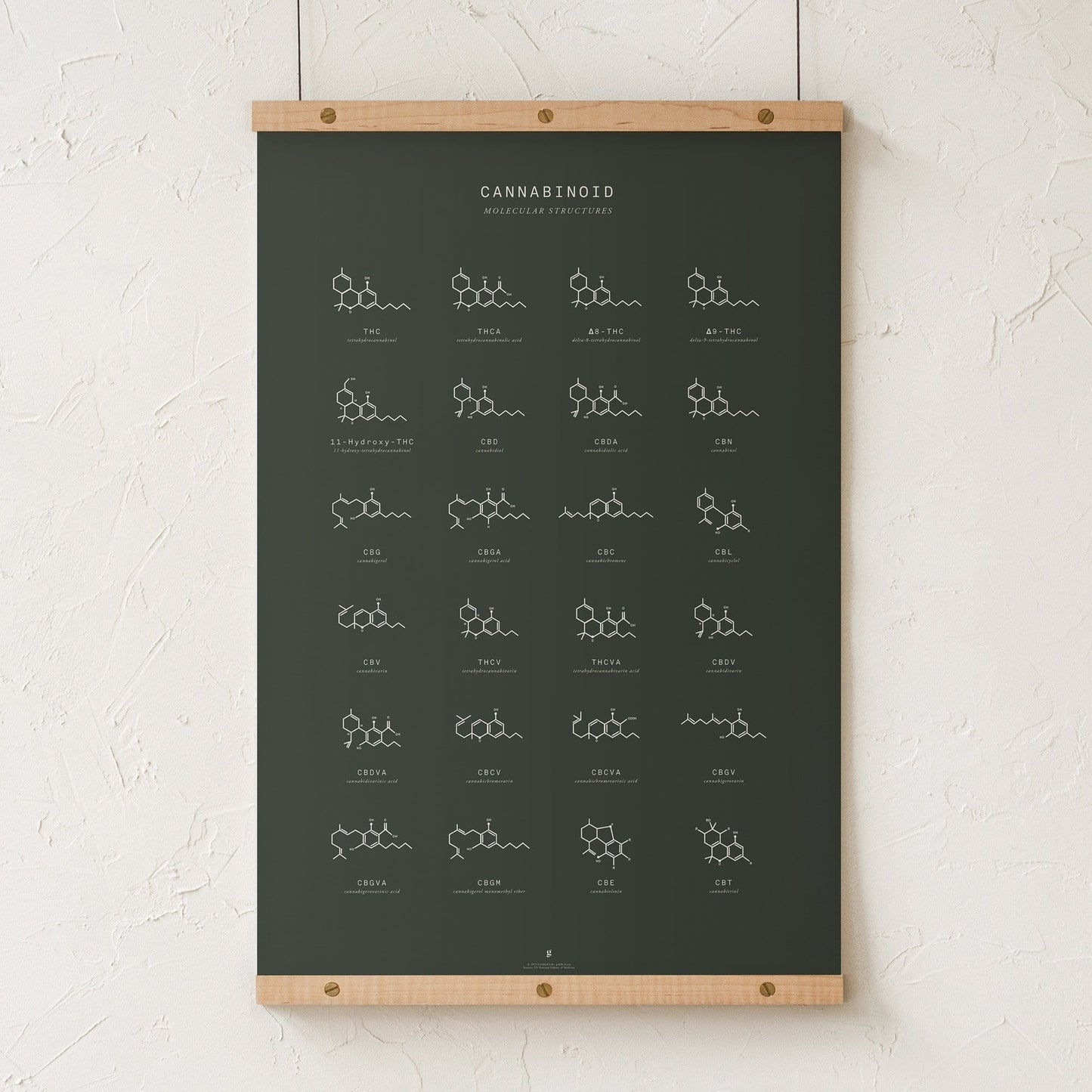 GoldLeaf Gráfico de Estructuras Moleculares de Cannabinoides Best Sales Price - Art Prints