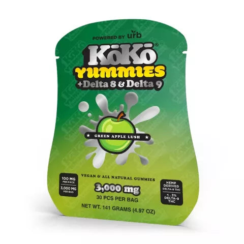 Green Apple Lush Gummies - D8, D9 - 3000mg - Koko Yummies Best Sales Price - Gummies