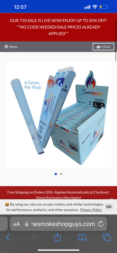 Burners Pre-rolled Cones 1 1/4 - Pack of 6 Best Sales Price - Rolling Papers & Supplies