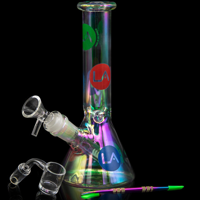 LA Pipes Limited Edition 8" Iridescent Disco Beaker Set Best Sales Price - Smoking Pipes