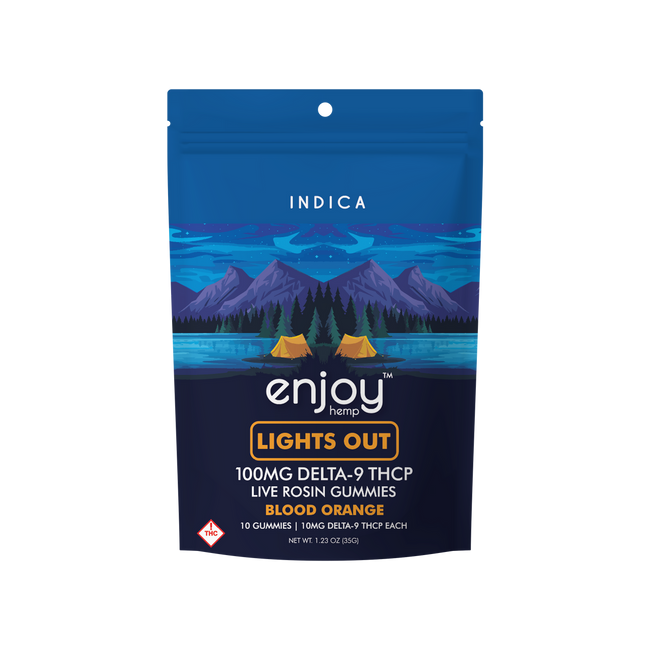 Enjoy Hemp Live Rosin Lights Out Delta-9 THCP 100mg Gummies (Indica-Infused Blood Orange) - 10mg each | 10 gummies