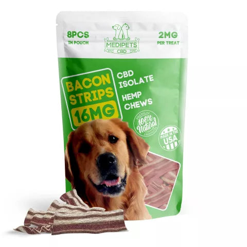 CBD Dog Treats - Bacon Strips - 16mg - MediPets Best Sales Price - Pet CBD
