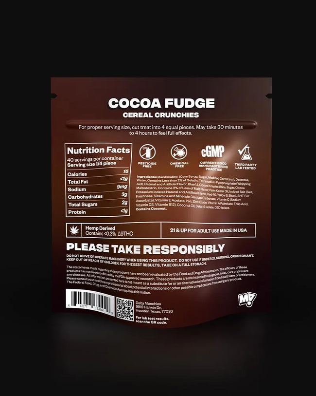 Delta Munchies Cocoa Fudge 500mg THC+CBD Cereal Crunchies Best Sales Price - Gummies