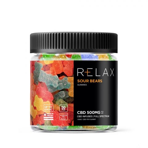 Relax Full Spectrum CBD Sour Bears - 500MG Best Sales Price - Gummies