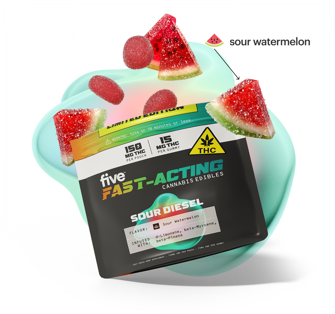 Five CBD fast-acting 15mg thc gummies 10ct sample