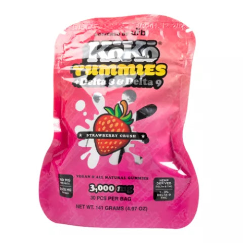 Strawberry Crush Gummies - D8, D9 - 3000mg - Koko Yummies Best Sales Price - Gummies