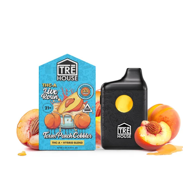 Tre House Texas Peach Cobbler – Live Rosin Hybrid THC-A Vape Pen – 3.5g