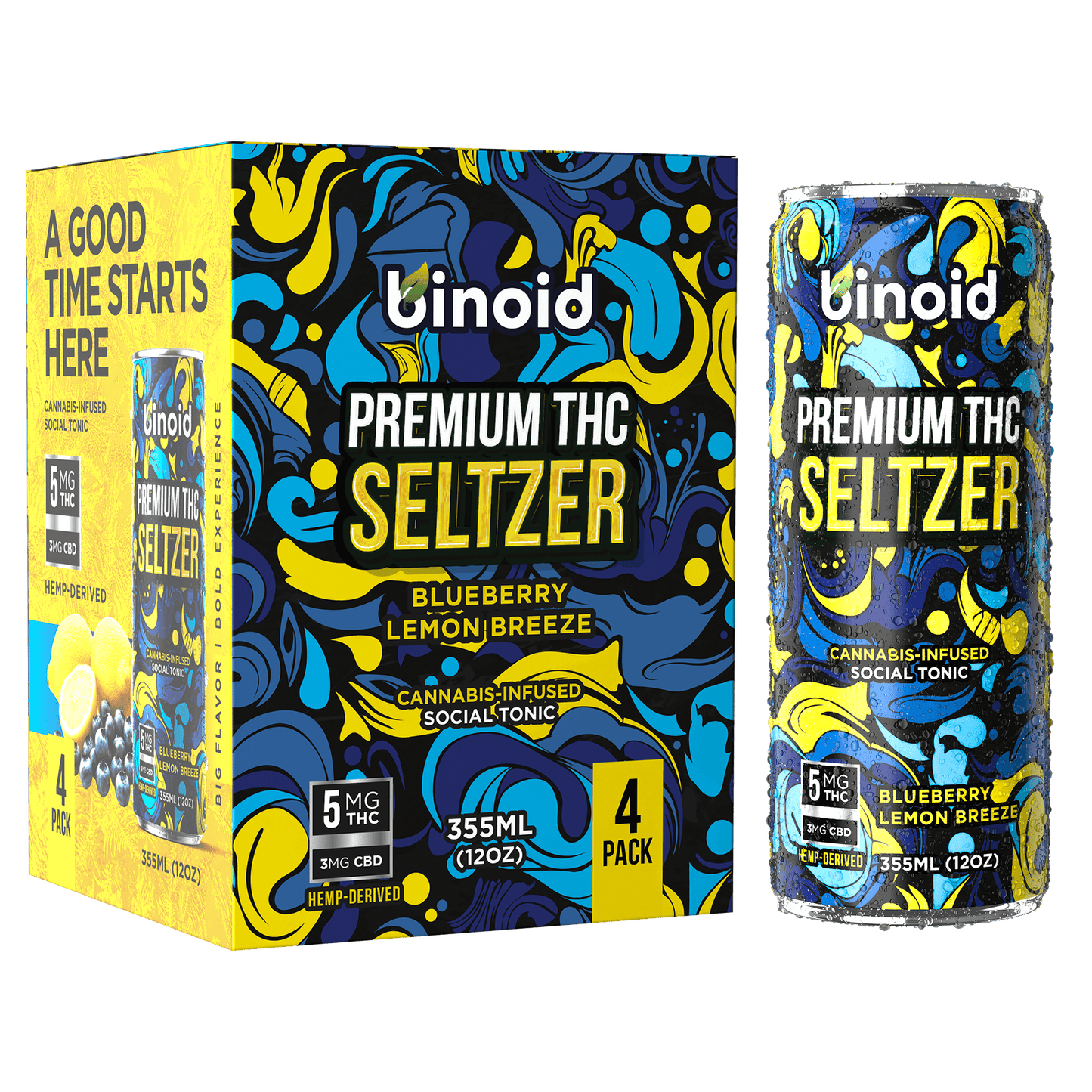 Binoid THC Seltzer – Good Vibes Cannabis Drink (4 Pack)