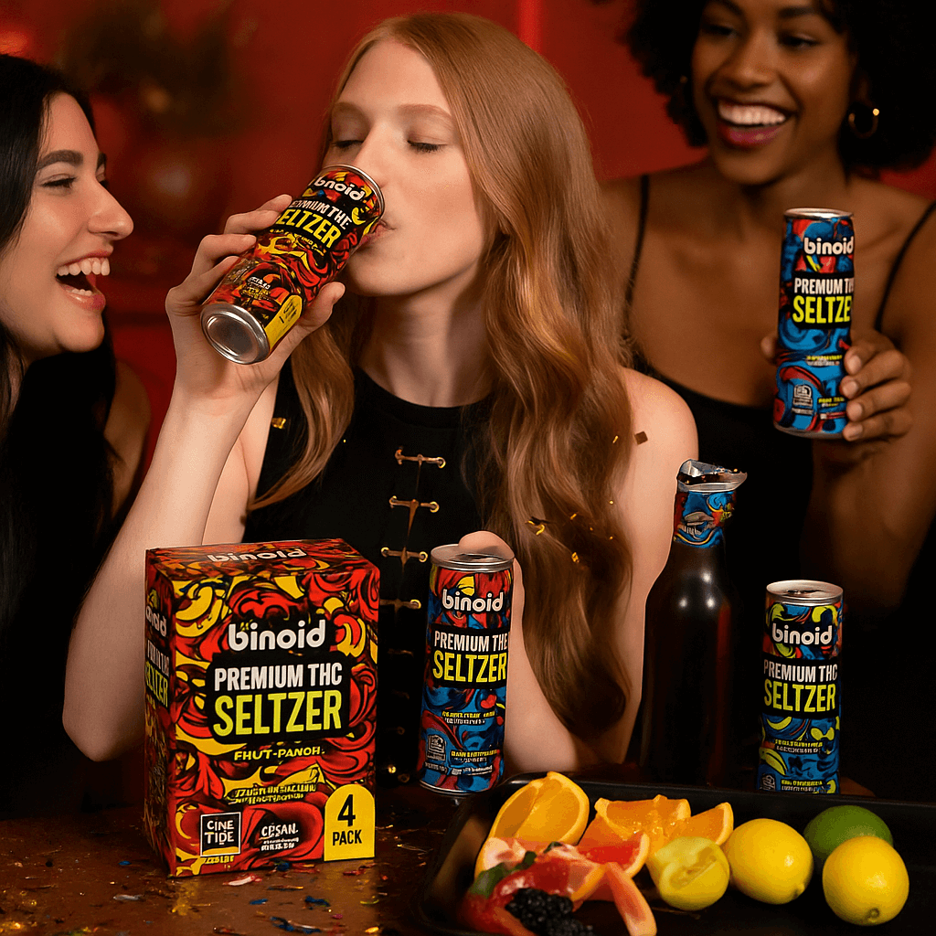 Binoid THC Seltzer – Good Vibes Cannabis Drink (4 Pack)