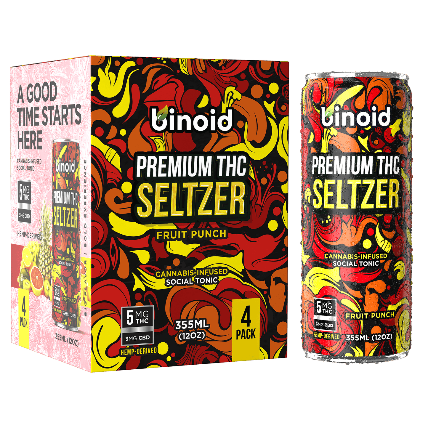Binoid THC Seltzer – Good Vibes Cannabis Drink (4 Pack)