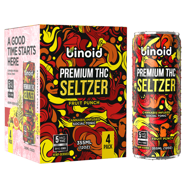 Binoid THC Seltzer – Good Vibes Cannabis Drink (4 Pack)