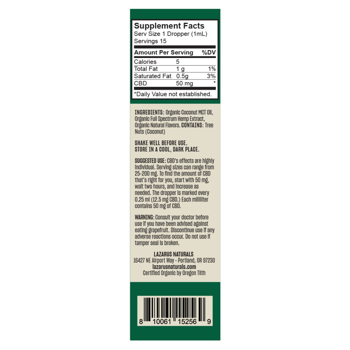 Lazarus Naturals ORGANIC CBD TINCTURE, 50MG/ML